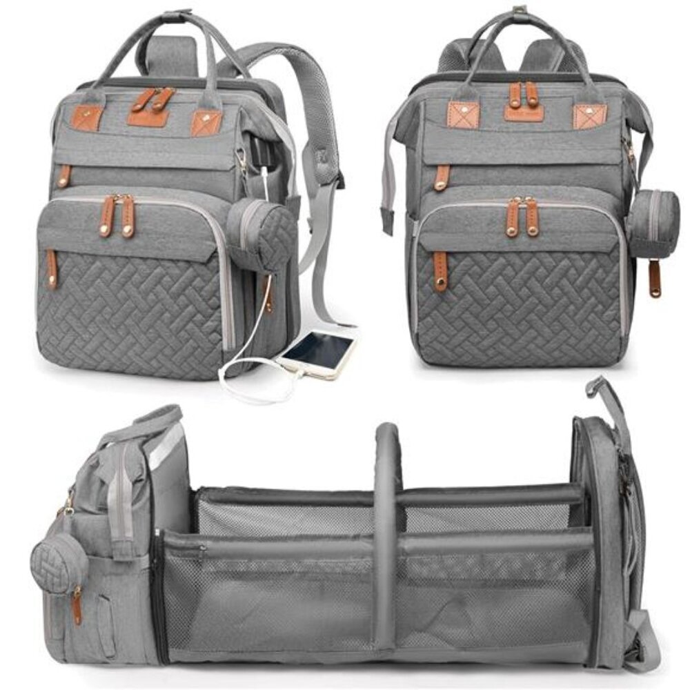 Diaper Bag Backpack with Changing Station USB Port Waterproof Large Capacity